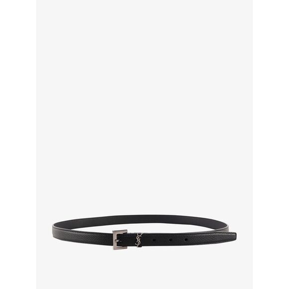 Saint Laurent Men Leather Belt With Metal Monogram